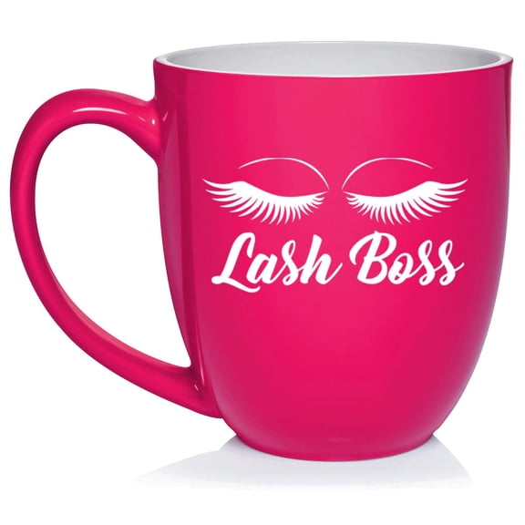 Lash Boss Makeup Lash Extension Artist Ceramic Coffee Mug Tea Cup Gift (16oz Hot Pink)