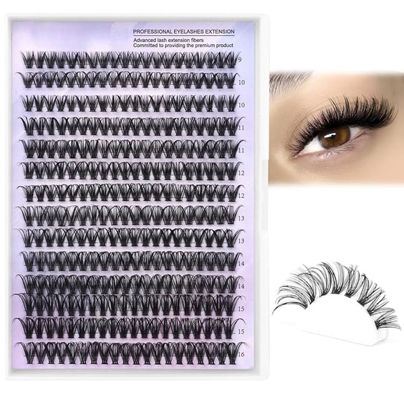 Lash Clusters 40D 280pcs Cluster Eyelash Extensions 9-16mm Mix Eyelash Clusters Lash Extension Individual Lashes for Self Application (40D, 0.07D, 9-16mm)