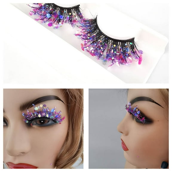Lash Clusters,Clearance,Color Fluoremist False Eyelashes Natural Nude Makeup Stage Makeup Glitter Sequins Drill Thick Exaggerated Eyelashes