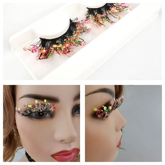 Lash Clusters,Clearance,Color Fluoremist False Eyelashes Natural Nude Makeup Stage Makeup Glitter Sequins Drill Thick Exaggerated Eyelashes