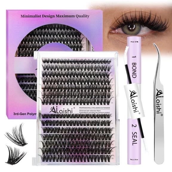 AILAISHI Lash Clusters Kit, DIY Cluster Eyelash Extensions 9‑16mm, 40D+50D, 280pcs, D Curl Natural Volume Lashes with Bond & Seal,Tweezers–Fake Cat Eye Wispy Individual Clusters