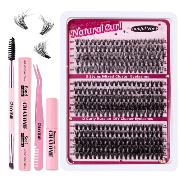 Lash Clusters, DIY Cluster Eyelash Extensions 916mm, 40D+50D, 280pcs Fluffy D Curl Natural LashesPink