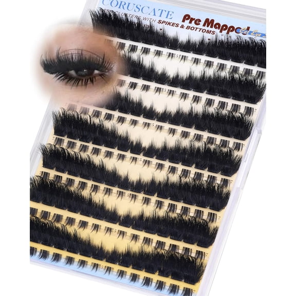 Lash Clusters Dramatic Cluster Eyelash Extensions Spikes Lashes Cluster with Bottom Lashes Mink Strip Individual Lashes Mega Spikes Full Eyelash Clusters Pre Mapped Cat Eye Lash Extension - A-Mega Vo