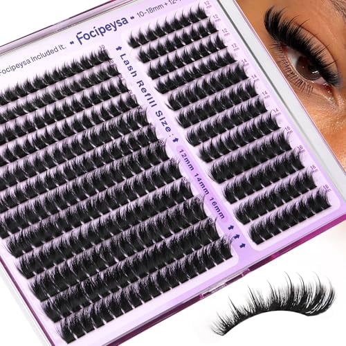 Lash Clusters Fluffy Spike Eyelash Clusters 10-18mm Volume Eyelash Extensions 200D Clusters Eyelashes 324pcs DIY Clusters Lashes Extensions at Home for Makeup by