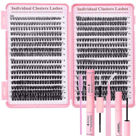 Cluster Lash Extension Kit for Beginners, 600 Pcs 9–16mm D Curl, Diy Fake Eyelashes with Lash Tray & Applicator, Cruelty Free & Reusable, Easy to Apply and Remove