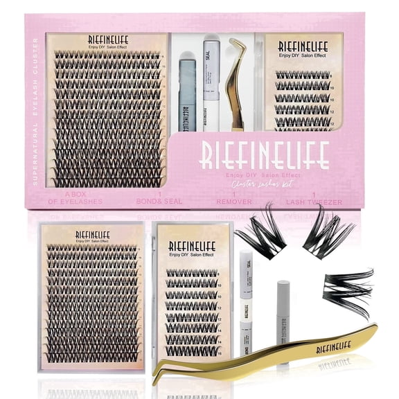 Lash Clusters Diy Kit, D Curl Waterproof Wispy Individual Lash Extensions, Dramatic Look, 8-18mm, Thin Invisible Band, Black Mix