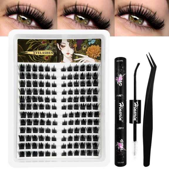 Cat Eye Cluster Eyelash Extensions Kit with Glue and Tweezers Wispy Fairy Lash Clusters Kit Volume Individual lashes Fox Eye DIY Lash Extensions