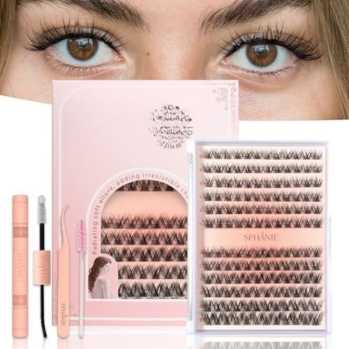 Lash Clusters Kit D Curl DIY Extension Kit, Wispy Lashes 9-14mm, Cluster Eyelash Extensions Beginner Kit, 144 count with Tweezers, Bond & Seal