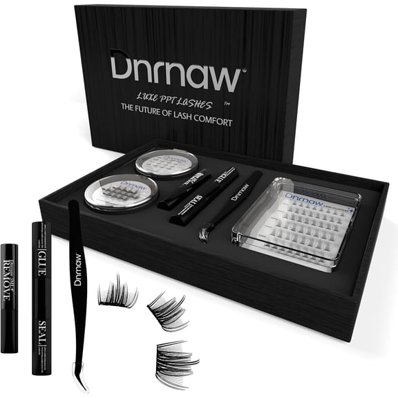 Lash Clusters Kit, DIY Eyelash Extensions with Glue & Seal, Wispy Fluffy 8-16mm PBT Cluster Lashes, Natural Volume False Lashes for Makeup(Natural-black box)