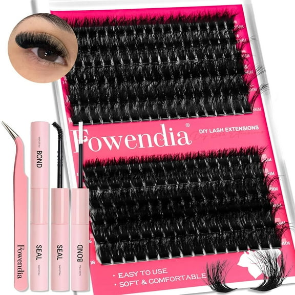 Lash Clusters Kit Fluff 80D 100D Individual Lashes D Curly Cluster Eyelash Extensions 10-18mm DIY Lash Extension Kit Lash Bond and Seal Waterproof, Lash Applicator, Thick False Eyelashes Kit