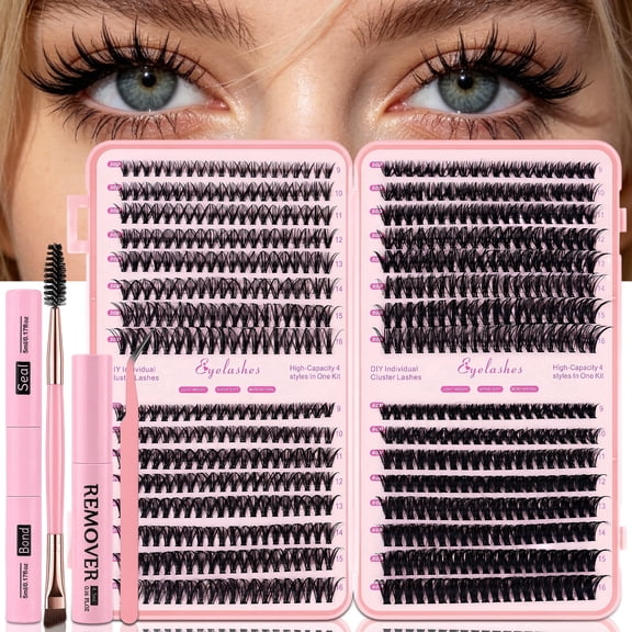 Lash Clusters Kit, 640Pcs Individual Eyelash Extension Kit 30D/40D/50D/60D, 9-16mm Mixed Lengths, DIY False Eyelashes