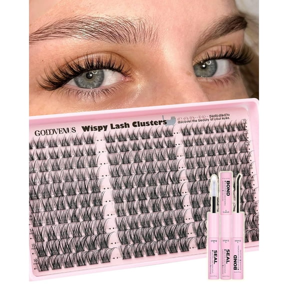 Lash Clusters Kit Wispy Cluster Eyelash Extensions Kit Natural DIY Lash Extension Kit 10-16mm Eyelashes Clusters 180pcs C Curl Individual Lashes Cluster Eyelash (No Tweezers)