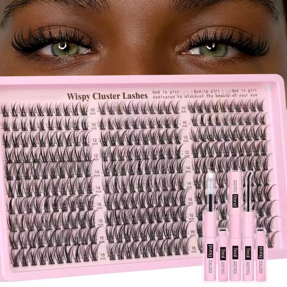 Lash Clusters Kit Wispy Eyelash Clusters Lashes Natural DIY Lash Extension Kit 10-16mm Cluster Eyelash Extensions Kit 300pcs C Curl Individual Lashes Cluster Eyelash (No Tweezers)