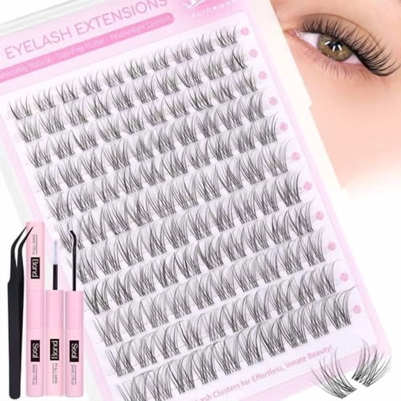 Lash Clusters Kit Wispy Lash Extension Kit Eyelash Clusters with Invisible Band C Curly Cluster Eyelash Extensions Kit with Lash Bond and Seal 8MM-18MM DIY Individual Lashes by