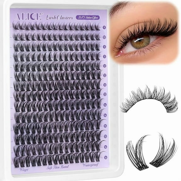 Lash Clusters Natural Wispy Cluster Eyelash Extensions DIY Individual Lashes Lash Extension Waterproof Cluster Lashes 224pcs 9-16mm Soft Thin Band by Thinway