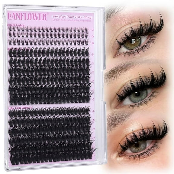 Lash Clusters with Spikes 180D 200D Eyelash Clusters Volume Cluster Eyelash Extensions D Thick Cluster Lashes 12-22mm DIY Lash Extension Salon Look Individual Lashes by Lanflower