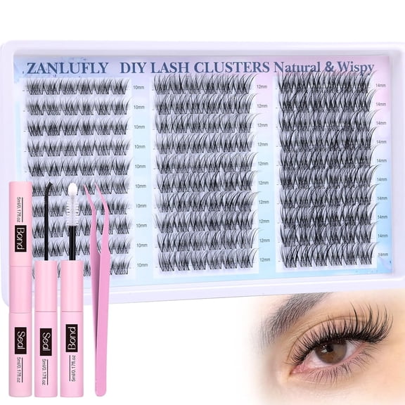 Lash Clusters Wispy Eyelash Clusters CC-Curly Cluster Lashes zanlufly Natural Individual Lashes 180Pcs Eyelash Extension 10-12MM DIY Lash Extension
