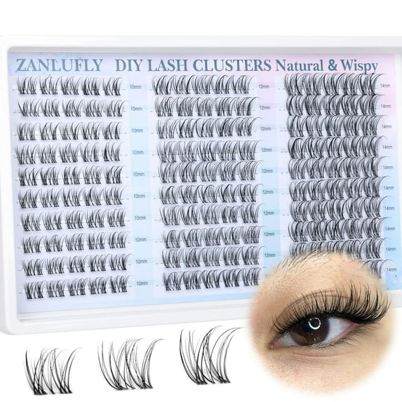 Lash Clusters Wispy Eyelash Clusters CC-Curly Cluster Lashes zanlufly Natural Individual Lashes 180Pcs Eyelash Extension 10-12MM DIY Lash Extension
