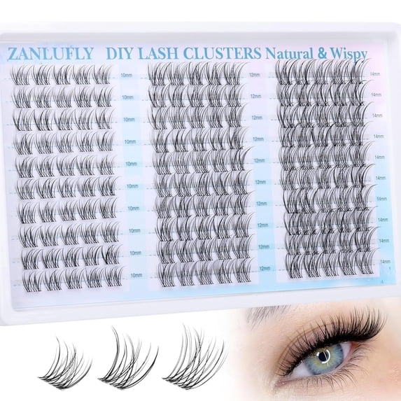 Lash Clusters Wispy Eyelash Clusters CC-Curly Cluster Lashes zanlufly Natural Individual Lashes 180Pcs Eyelash Extension 10-12MM DIY Lash Extension