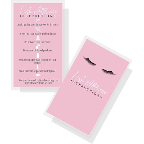 Lash Extension Aftercare Instructions Cards  50 Pack  2x3.5" inch Business Card Size  Pink Card Design