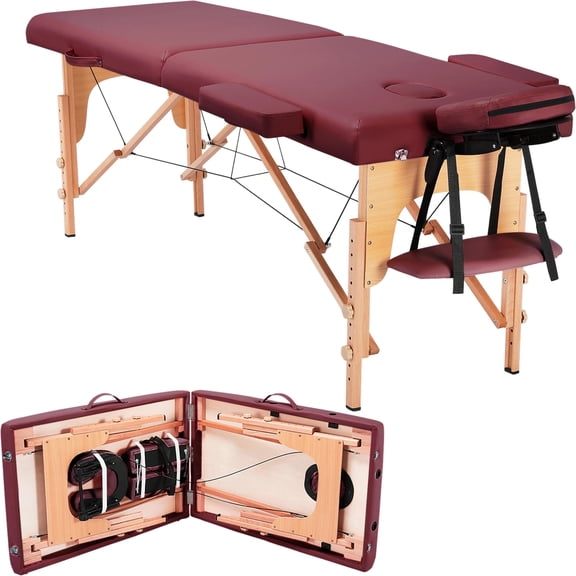 Professional Spa Massage Table Adjustable Lash Bed, Foldable Beauty Couch for Salon Clinic Home Use, 2-Fold Design with Durable Frame, Red