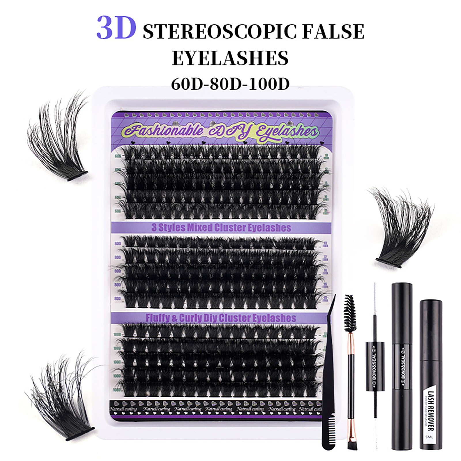 Lash Extension Kit - 270 Pcs Curl Lash Clusters Kit Thick Volume Individual Lashes DIY Lash Extension Kit with Lash Bond and Seal Lash Tweezers (60D80D100D,10-18mm) - lash clusters