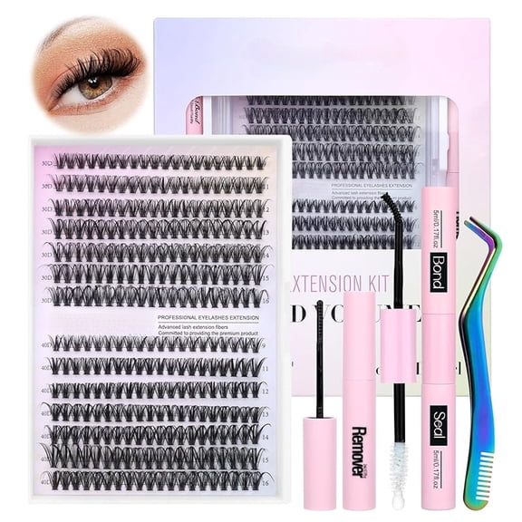Lash Extension Kit DIY 280pcs Individual Lash Clusters Kit 30D 40D Cluster Eyelash Extensions Kit with Bond and Seal, Remover, Tweezers for Self Use (30D&40D, 9-16mm, All Kit)
