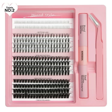 Lash Extension Kit Wispy Lash Clusters Kit 103050D 204060D Mixed Natural Cluster Eyelash Extension Kit 0.05D Individual Lashes With Lash Bond And Seal Lash Tweezers