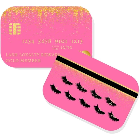 Lash Extension Loyalty Punch Cards 50 Pack 3.5 x 2" inches Business Card Pink and Gold Credit Card Design