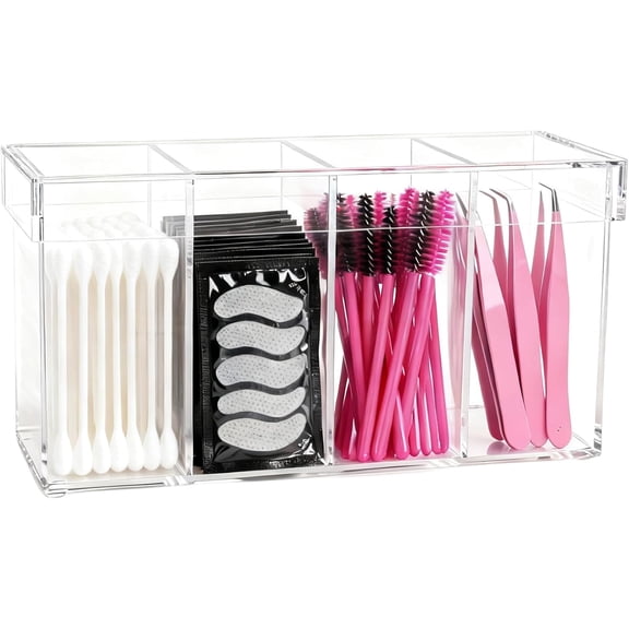 Lash Extension Organizer with Lid, Acrylic Storage Box for Lash Techs, Clear Eyelash Supplies Container Case for Makeup Brushes and Beauty Tools