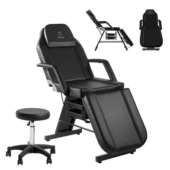 Lash Extension Table with Stool,Tattoo Chair Adjustable,Multipurpose Facial Chair Bed with Massage Equipment,73 Inch Spa Salon Beauty Artist Esthetician Eyelash Extension for Client Black