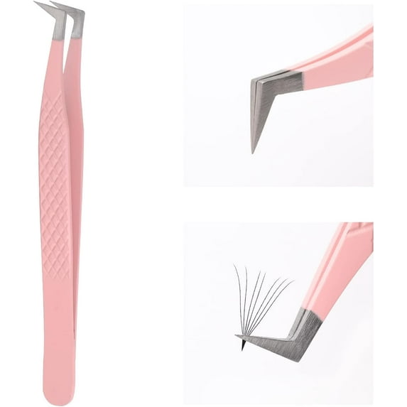 Lash Extension Tweezers Stainless Steel Volume Lash Tweezers Curved Precision Tweezers 90 Degree Angle Boot Great for Larger Fans Eyelash Extension Tweezers Professional