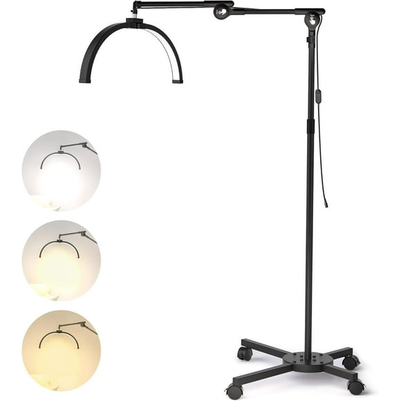 Lash Light for Eyelash Tech, Foldable Floor Lash Lamp for Eyelash Extensions, Dimmable LED Half Moon Lash Light with Phone Holder and Wheeled Base, Esthetician Light for Eyelash, Tattoo