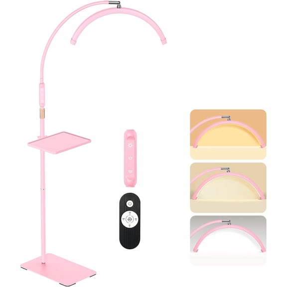 Lash Light for Eyelash Tech with Tray, Half Moon Light for Lashes and Estheticians, LED Floor Lash Lamp for Eyelash Extensions, Nail Art, Tattoo Art and Skincare (Pink)