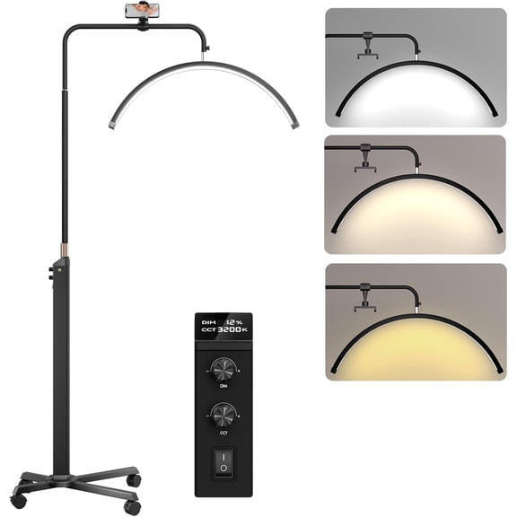 Lash Light, Upgraded 28'' Large Half Moon Light for Lash Tech, Nail Tech, Tattoo Artists and Estheticians, LED Moon Lamp with Knob Control & LCD Display, Lockable Wheel Base and Phone Holder