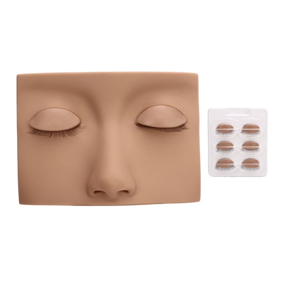Lash Mannequin Head with 3 Pairs Replaceable Eyelid Silicone Eyelash Extension Practice Mannequin Light Brown