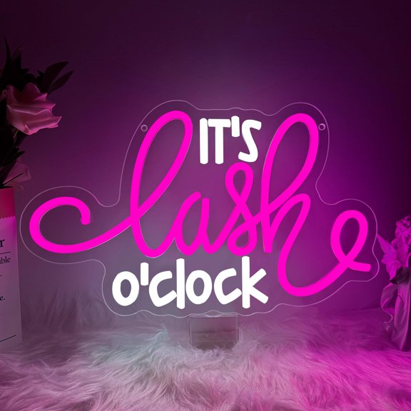 Lash Neon Sign, it's Lash O'Clock Led Neon Light Signs for Wall Decor Beauty Room Salon Nails Business Light up Sign for Lash Techs Girls Christmas Birthday Gift Dimmable USB Powered(14.2"*8.7") Y101