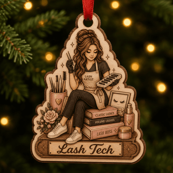 Lash Technician Wood Ornament 2-Layered, Lash Artist Gift for Salon Christmas Tree