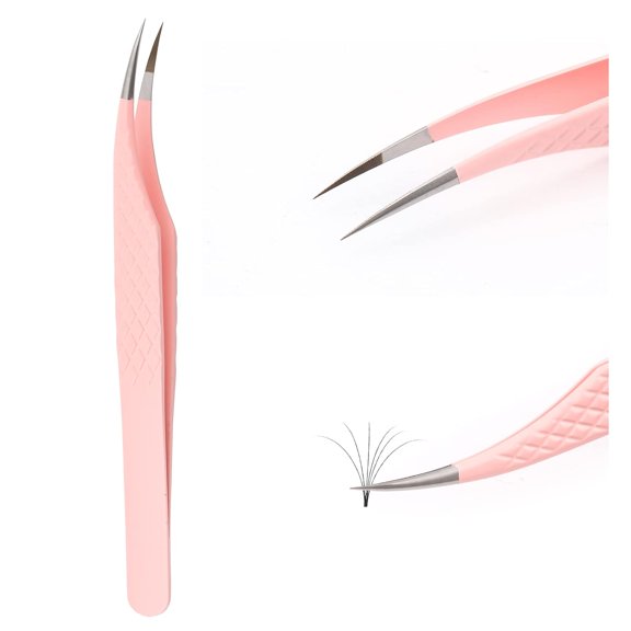 Lash Tweezers for Eyelash Extensions for Volume and Lighter Mega Volume Fans Professional Precision Stainless Steel Lash Extension Tweezers Curved Boot Angled Tips