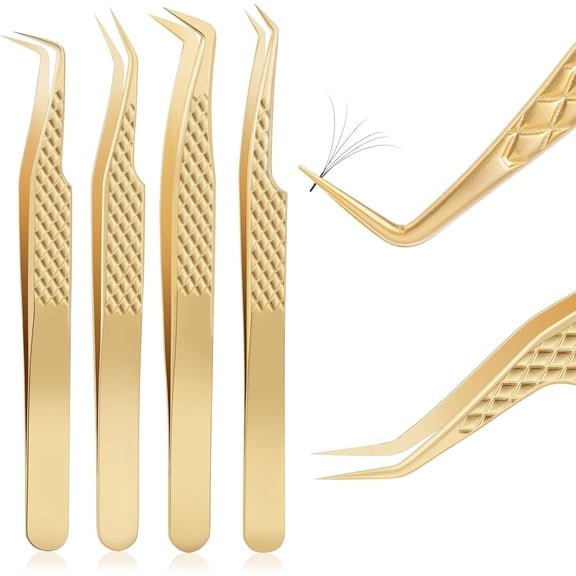 Lash Tweezers Set, Pack of 4 Eyelash Extension Tweezers, Tweezers for Classic, Volume & Volume Lashes, Lash Extension Supplies, Lash Artist -Have Tools (, 4 Pack)