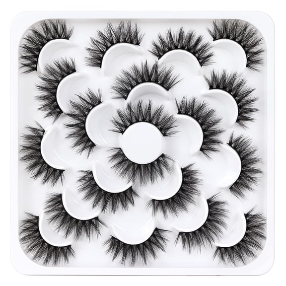 Lashes 10 Pairs Natural Fluffy False Eyelashes Soft Wispy Lashes 3D Faux Mink Lashes Pack (V07)