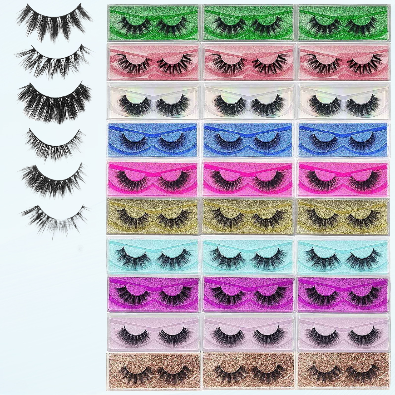 Lashes Bulk Christmas Gifts Mikiwi 30 Pack Eyelashes, 12-20mm 5D Fake Mink Eyelashes Wholesale, Fluffy Natural Volume Eye Lashes, Individual Package Faux Mink Lashes Wholesale