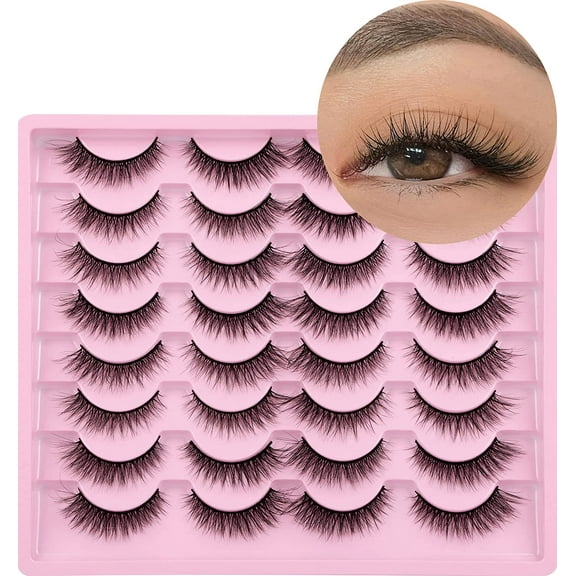 Lashes Natural Look Wispy Fasle Eyelashes 12mm Short Faux Mink Eyelashes Cat Eye Natural Strip Lashes Pack 16 Pairs