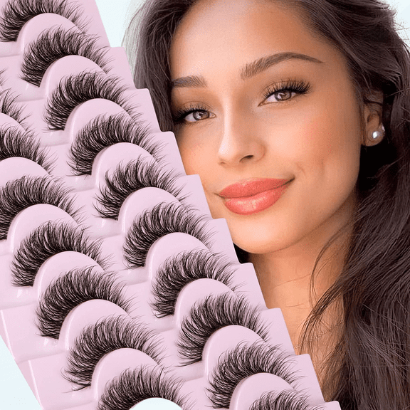 Lashes Natural Look with Clear Band Wispy Short Fake Lashes Fluffy C Curl Faux Mink Lashes Volume Strip Eyelashes 10 Pairs by Calphdiar