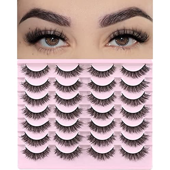 Lashes Short Eyelashes Wispy False Lash Pack 14 Pair Look Fluffy Eye Strip Eyelash Small Lashes Full Pestanas Sets for MUA and Beginners Daily Makeup (F1 | 8-14mm)