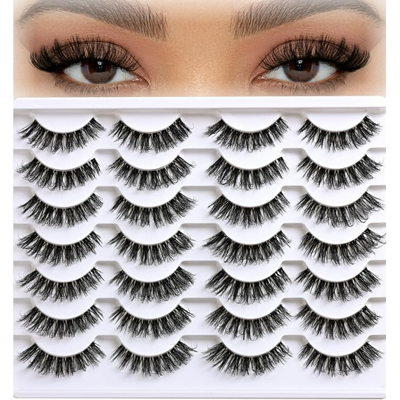 Lashes Volume Mink Eyelashes 14 Pairs Cateye Lash Strips Wispy Cat Eye Lashes Natural Look Short Thick Fluffy False Strip Eyelash Full Small Fake Lashes Pack Black Pestañas Postizas for Women