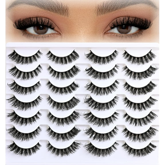 Lashes Volume Mink Eyelashes 14 Pairs Cateye Lash Strips Wispy Cat Eye Lashes Natural Look Short Thick Fluffy False Strip Eyelash Full Small Fake Lashes Pack Black Pestañas Postizas for Women