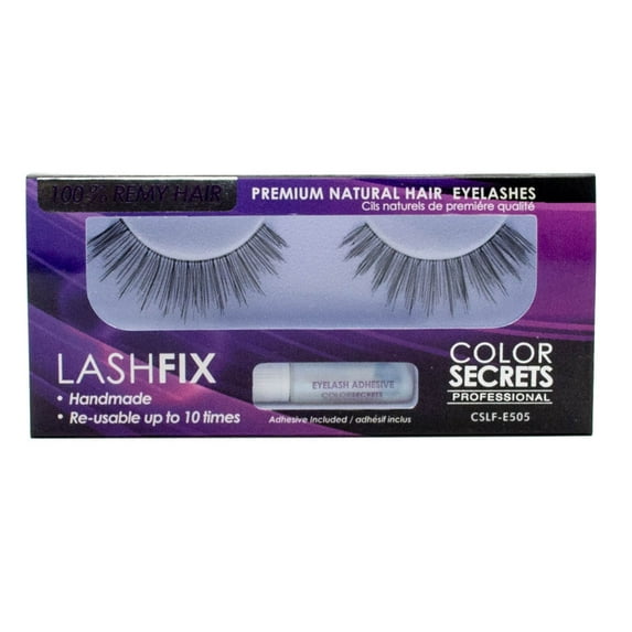 Lashfix COLOR SECRETS Professional Premium Natural Hair Eyelashes, Re-usable up to 10 times, Adhesive Included, E505