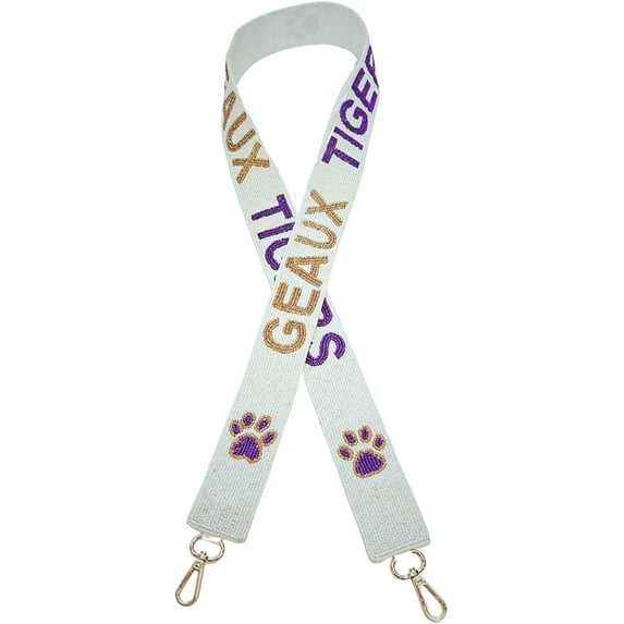 Lashicorn Beaded Purse Strap Geaux Tigers Purple & Yellow College Game Day Clear Handbag Replacement Strap Louisiana Stadium Football University 49 x1.75 State University Gold Hardware Clips