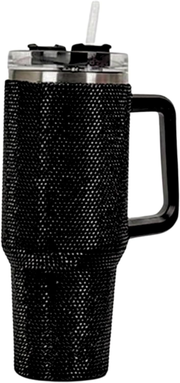 Lashicorn Black Rhinestone 40 oz. Tumbler with Handle and Straw with ...
